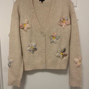 Debut Beige Cardigan with Floral Accents